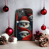 Christmas Owls Tough Case, Winter Owl Phone Case, Cute Kawaii Animal Phone Cover / For iPhone 16, 15