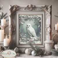 White Winter Owl with Holly Art Print