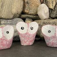 Pink Owl Family Figurine: Set of 3 Clay Lucky Charms