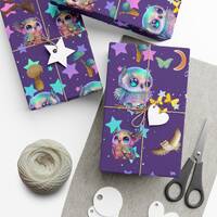 Owl Gift Wrap Paper: Whimsical Moon & Stars Design