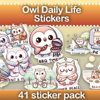 Kawaii Owl Stickers: Daily Life, Planner Stickers (PNG, A4, GoodNotes)