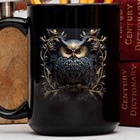 Gothic Owl Mug, Dark Academia Mug, Black Witchy Coffe Cup, Goblincore, Whimsigoth, Black Owl Mug, Go