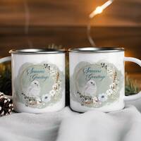 Christmas Owl "Season's Greetings" Mug Wrap Sublimation Template, Christmas Owl PNG, S