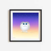 Colorful Owl Art Print: Whimsical Night Sky Illustration