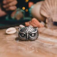 Handmade Sterling Silver Winged Owl Men Ring, Bird Of Prey Extraordinary Ring For Boyfriend, Animal 