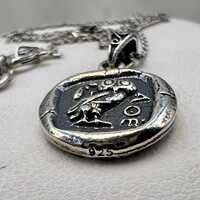 Owl of Athena goddess coin copy pendant Sterling Silver 925