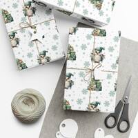 Green Owl Christmas Wrapping Paper, Custom Name Monogrammed Woodland Winter Holiday Gift Wrap, Perso