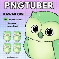 Owl Vtuber 10 Pngtuber Avatar - Reactive Png tuber Pre Made Green Bird Animal V tuber Model Twitch F