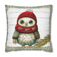 Watercolor Owl Christmas Pillow Cover: Holiday Porch Decor
