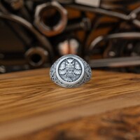 Silver Eye Of Providence Owl Mens Silver Ring, Oxidized Masonic Ring For Husband, Freemason Engraved