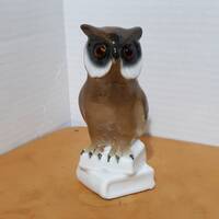 Porcelain Owl Figurine with Beautiful Dark Orange Glass Eyes