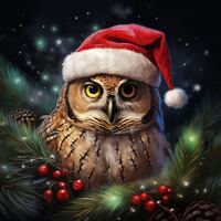 Owl Santa hat Christmas png sublimation digital design download wreath sign wind spinner cutting boa