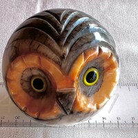 Noymer Alabaster Carved Owl Paperweight w Original Foil Label Made in Italy 2" tall Handmade
