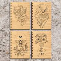 Floral Bee Notebook Cover svg,Floral Owl Notebook svg,Floral Wooden Diary Cover Laser Cut Files,Vale