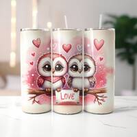 Love Owls Valentine Wrap for 20oz Skinny Tumblers | Sublimation Design | Straight | PNG | Instant Do