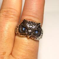 Blue Labradorite Owl Ring, Blue Flash Labradorite, Adjustable Size Gemstone Ring