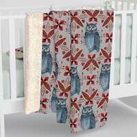 Nordic Folk Art Owls Pattern, Cozy Sherpa Fleece Blanket, Scandinavian Home Decor, Sofa Throw Blanke
