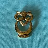Vintage owl brooch, gold owl brooch, bird pin, owl brooch vintage, hoot owl pin, Purdue, Rice, barn 