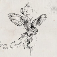 Geometric Barn Owl Sketch, Fineline Tattoo Design (SVG, PNG)