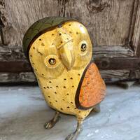 Wooden Hand Painted Owl Bird Statue, Animals Collectible, Decorative Figurine, Owl Sculpture, Vintag