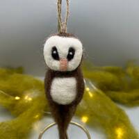 Owl Ornament, Needle Felted Owl, Handmade Gift for Bird Lover, Cottagecore, Newborn Baby gift, Hallo