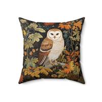 Decorative Owl Pillow, William Morris Inspired Botanical Cushion, Autumnal Home Decor Accent, Whimsi