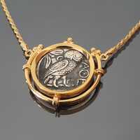 Athena Owl Coin Necklace - Sterling Silver, Gold-Plated Base