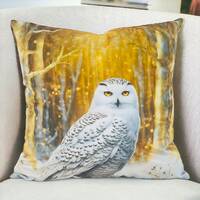 Gold Snowy Owl Enchanted Forest Handmade Velvet Pillow Cover, Bird Pillow, Birthday Gift, Gifts For 
