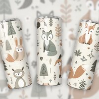 Scandi Woodland Creatures Pattern 20oz Skinny Tumbler Wrap, Foxes, Owls, Rabbits, Sublimation Tumble