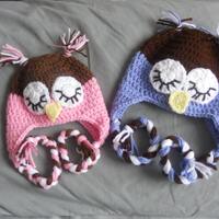 Crochet Sleepy Owl Earflap Hat -Baby, Toddler, Child, Teen and Adult Sizes