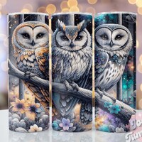 Seamless Owl Tumbler Wrap, 20oz Skinny Sublimation Tumbler Designs, Cute Owl Sublimation Tumbler Des