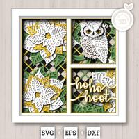 3D SVG Christmas Owl Shadow Box, Christmas Shadow Box, Layered Poinsettia Svg, Santa Claus Shadow Bo