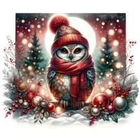 Christmas owl winter night pattern keeper compatible PDF instant digital download counted cross stit