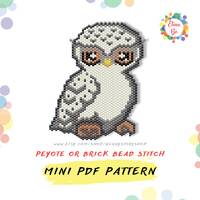 White owl bead pattern for earrings or brooch pin, miyuki seed beads 11/0 - PDF instant download