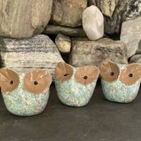 Clay Owl Family: Handcrafted Lucky Charm Figurines