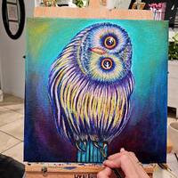 Acrylic Owl Painting: Barn Owl Original Art, Modern Avian Decor, Abstract Wall Art, Unique Gift for 