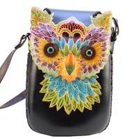 Genuine Handmade Leather Colorful Owl Purse / Crossbody