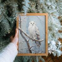 Snowy Owl Print Rustic Winter Print Christmas Print Vintage Christmas Wall Art Holiday Decor Winter