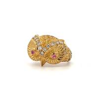 Vintage Ruby and Diamond 18ct Gold Owl Cocktail Ring. 1960's 18ct Gold Cocktail Ring