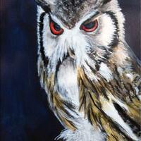 Orignal Miniature Southern-White Face Owl, Acrylic painting