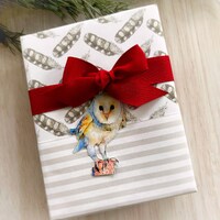 Owl Feathers + Gray Stripe Double-Sided Wrapping Paper &ndash; 20"x29" (5 sheets)  | Holid