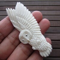 Gorgeous   hand carved  Flying Owl cabochon, Bone carving , Jewelry making Supplies S3464