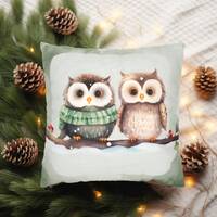Watercolor Christmas Owl Pillow Cover: Rustic Holiday Decor