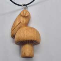 Little Owl on Mushroom wood carved pendant in seasoned Birch