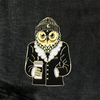 Night Owl Enamel Pin – Gold & Silver with Cozy Accents – For the Nocturnal at Heart