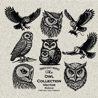 55 Owl Designs Bundle SVG-PNG Designs for Laser Engraving and Print: Flying Owl, Owl Head, Owl Perch