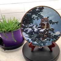 Signed &ldquo;Winter Vigil&rdquo; china Owl Plate by John Seerey-Lester.