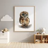 Cute Baby Owl Woodland Nursery Art Print For Children Watercolor Owl Cub Poster For Kids Room Forest