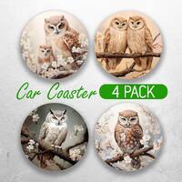 Floral Owl Car Coaster PNG Snow Owl Car Coaster Sublimation Designs Winter Woodland Car Coaster Desi