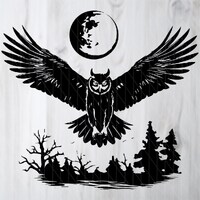 Flying Owl SVG file for instant download, Owl & moon SVG file for POD,  Bird silhouette decal, B